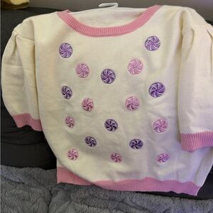 Pink and Cream Women's Sweater with Embroidered Accents